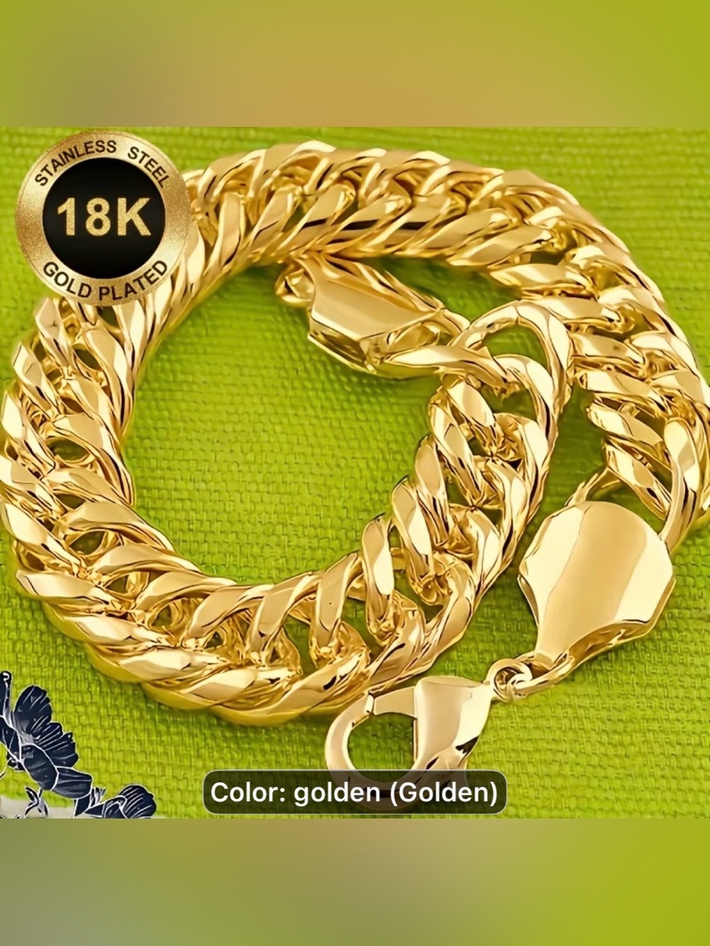 18k High Quality 316LGold-Tone Steel Men's/Women Curb Chain Bracelet